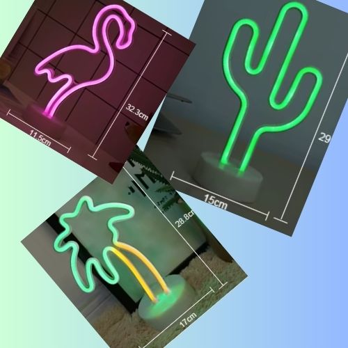 Dimension de la lampe led rechargeable cactus flamant rose et cocotier