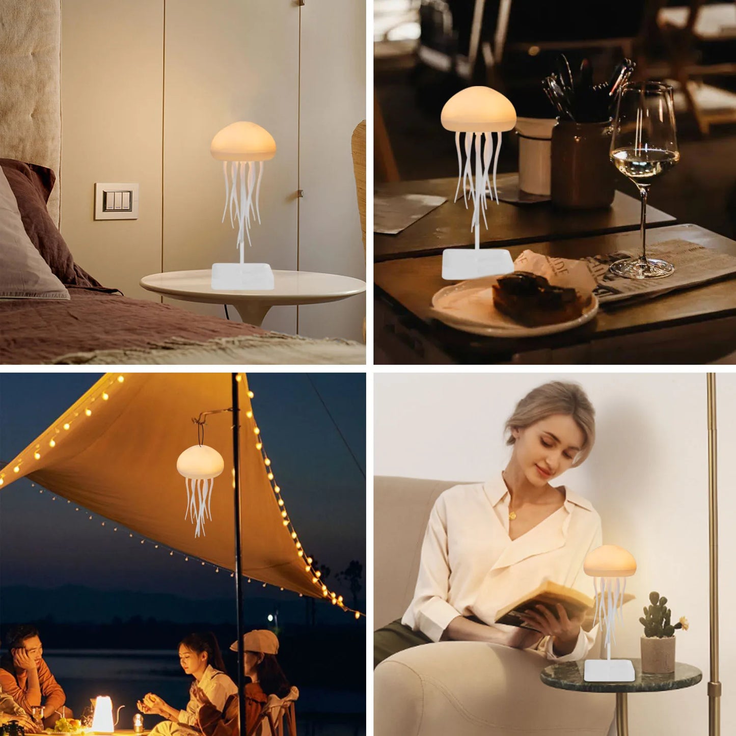 Lampe de chevet design une femme qui lit un livre et verre de vin