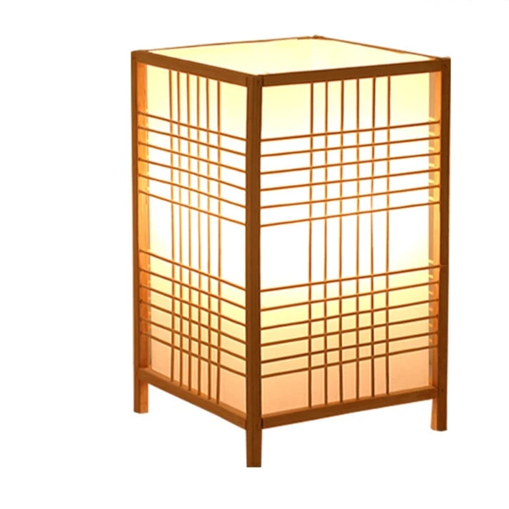 Lampe de chevet japonaise carré allumé