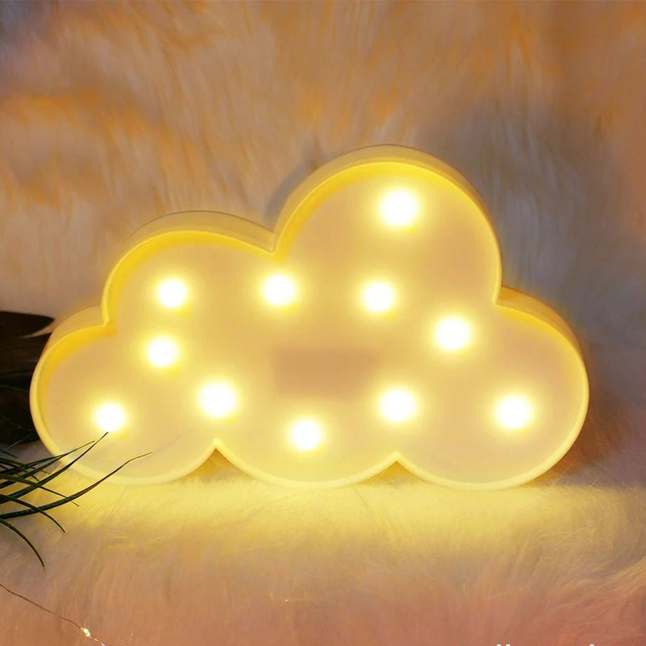 Lampe LED 3D nuage jaune allumé