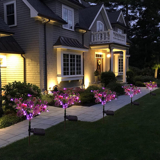 Lampe solaire extérieur en forme d'orchidée devant l'entrée de maison