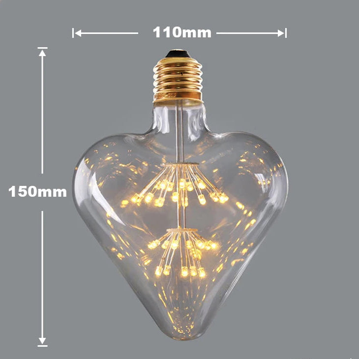  Ampoule vintage feu d'artifice forme de cœur 
