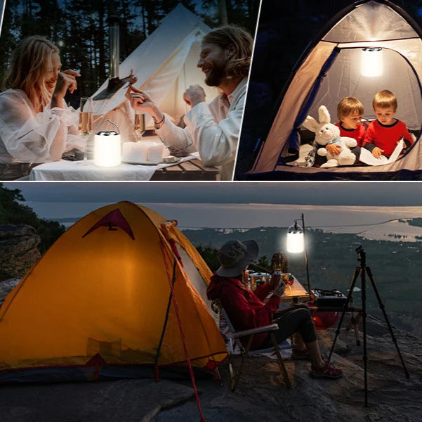 Des enfants dans une tente avec lampe de table rechargeable   