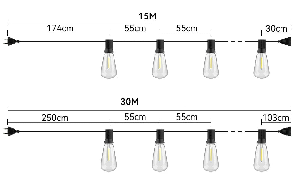Dimension de guirlande extérieur lumineuse 
