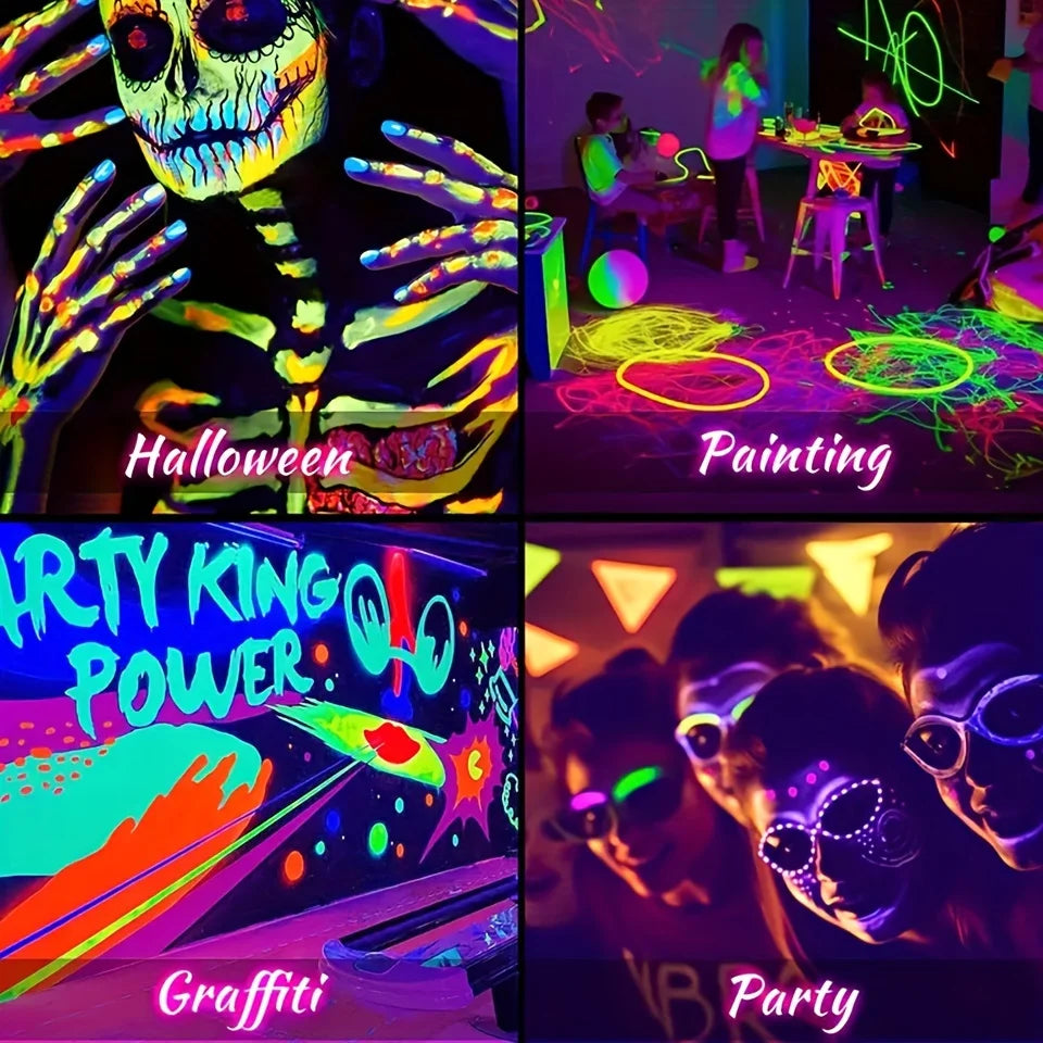 Enfants avec la peinture et ampoule LED violette  