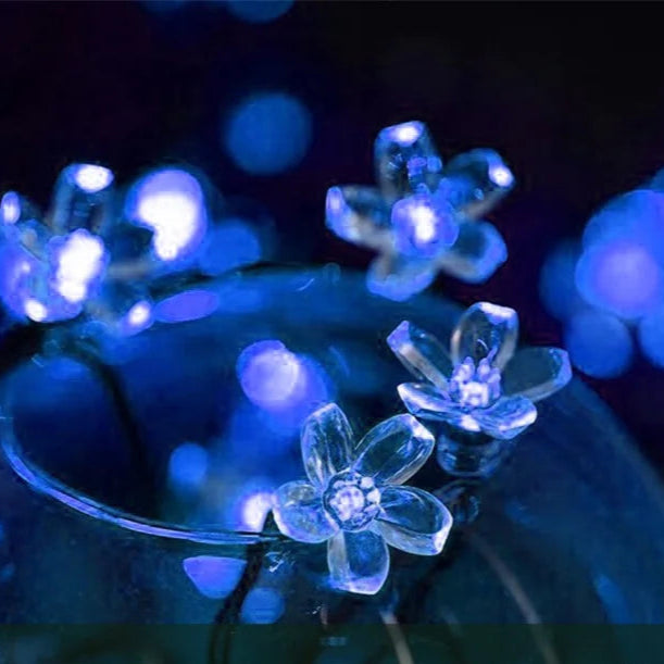 Guirlande lumineuse extérieur LED fleurs de cerisier bleu