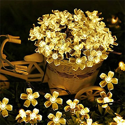 Guirlande lumineuse extérieur LED fleurs de cerisier jaune 