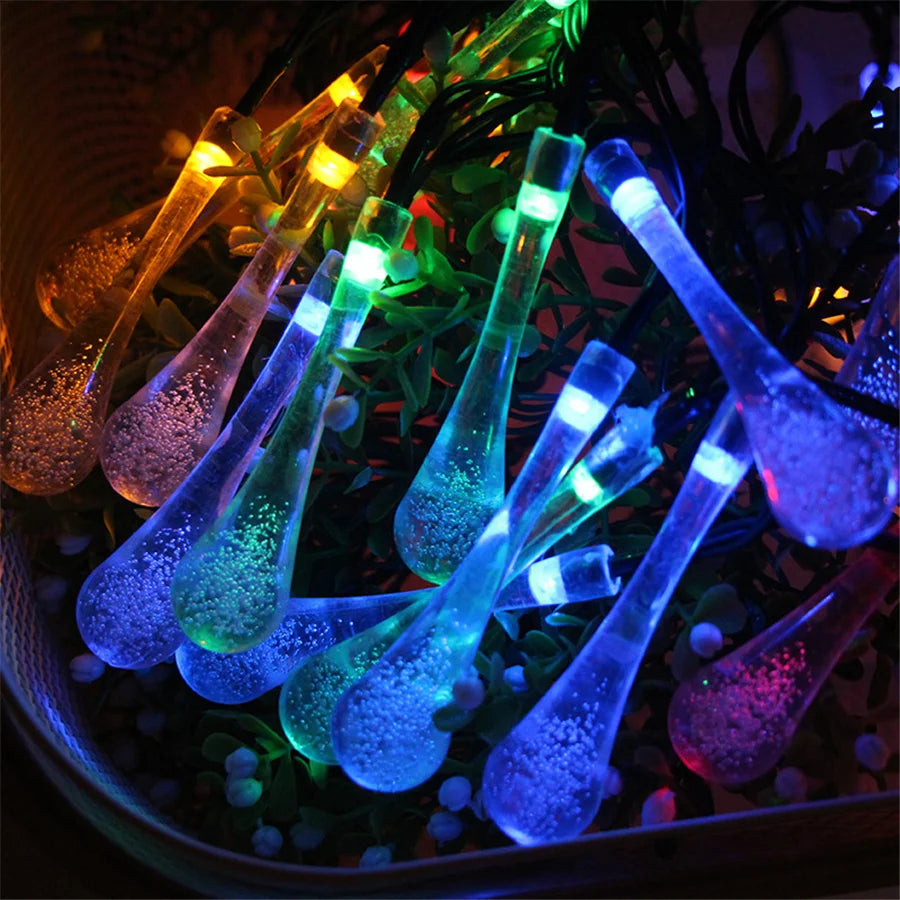 guirlande lumineuse extérieur en forme de goutte multicolore 