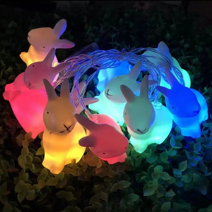 Guirlande lumineuse extérieur en forme de lapin pour pâque multicolore 