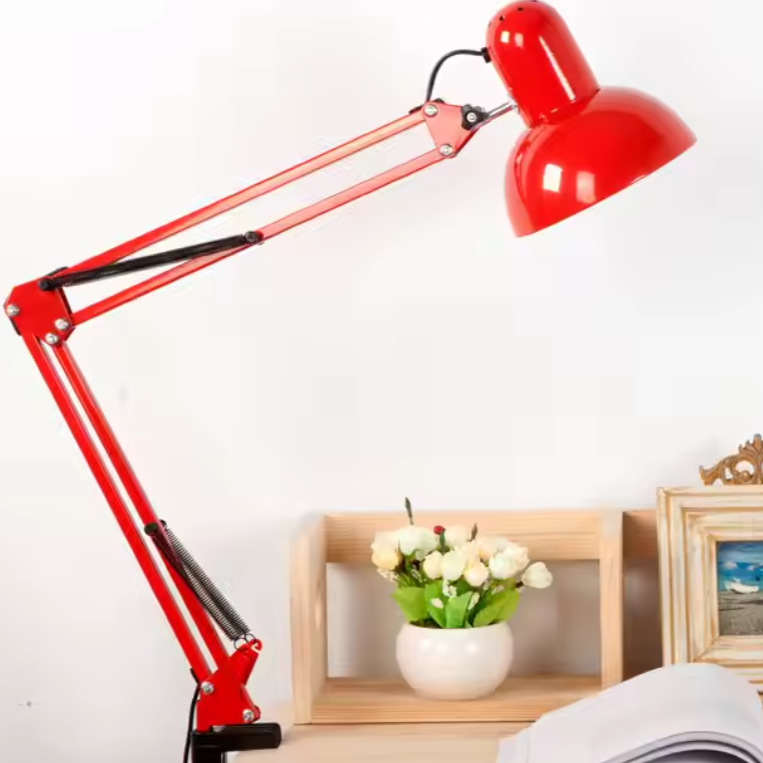 Lampe de bureau bras Long pliant rouge 