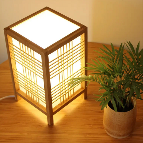 Lampe de chevet japonaise et une plante  