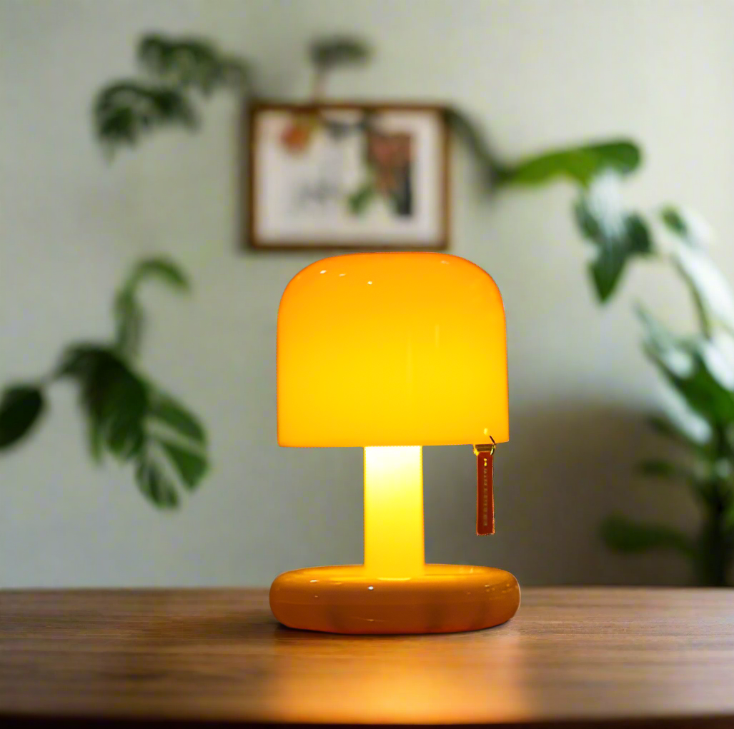 Lampe de chevet miniature coucher de soleil sur table et plante 