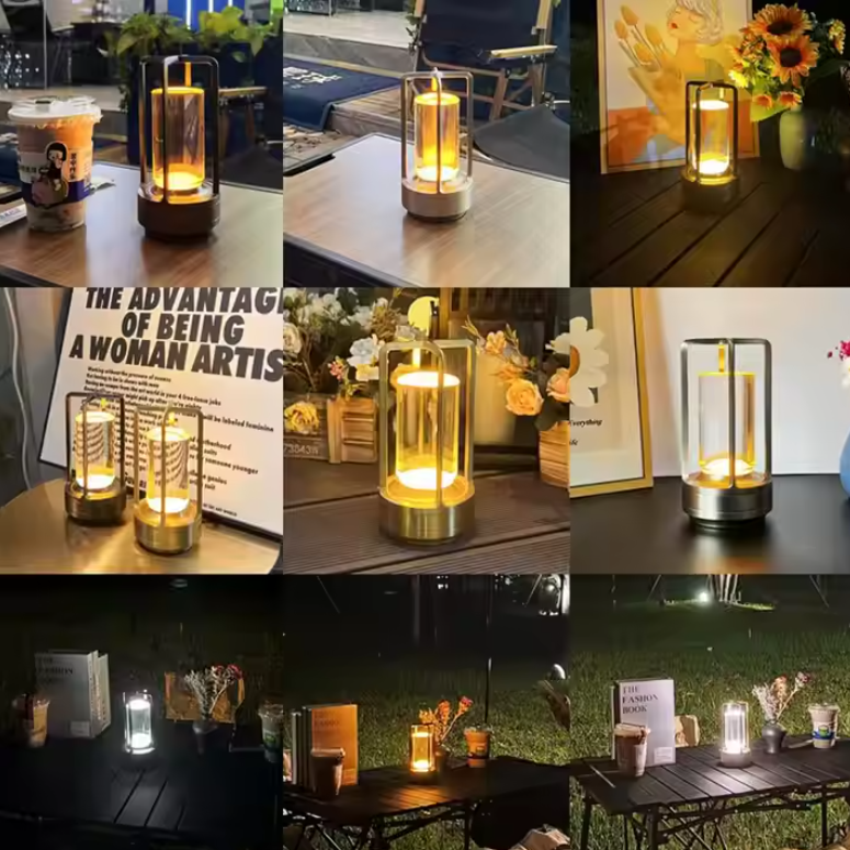 Lampe de chevet tactile la nuit dans un jardin  