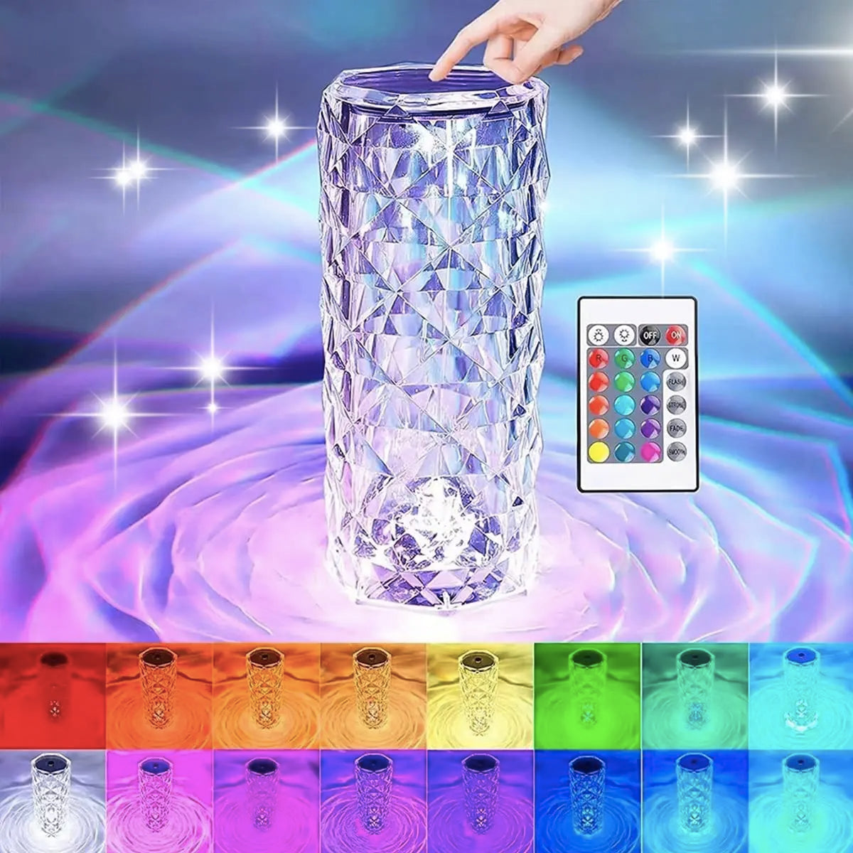 Lampe de table LED effet cristal et télécommande 