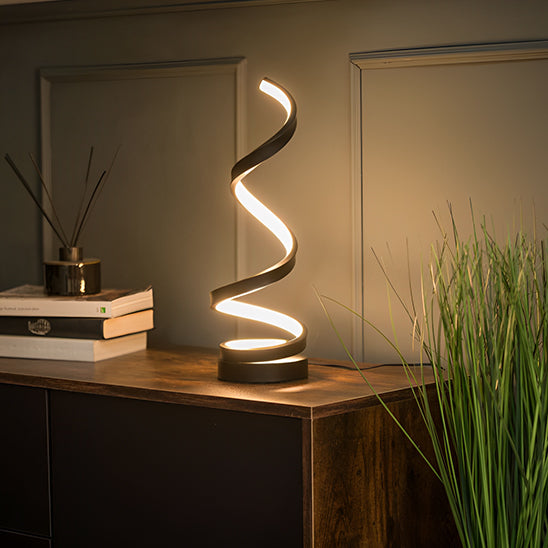 Lampe de table design spirale et une  plante 