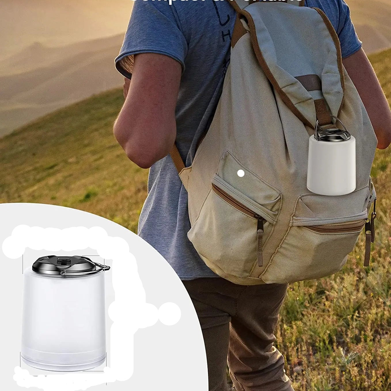 Lampe de table rechargeable de Camping sur un sac au dos 