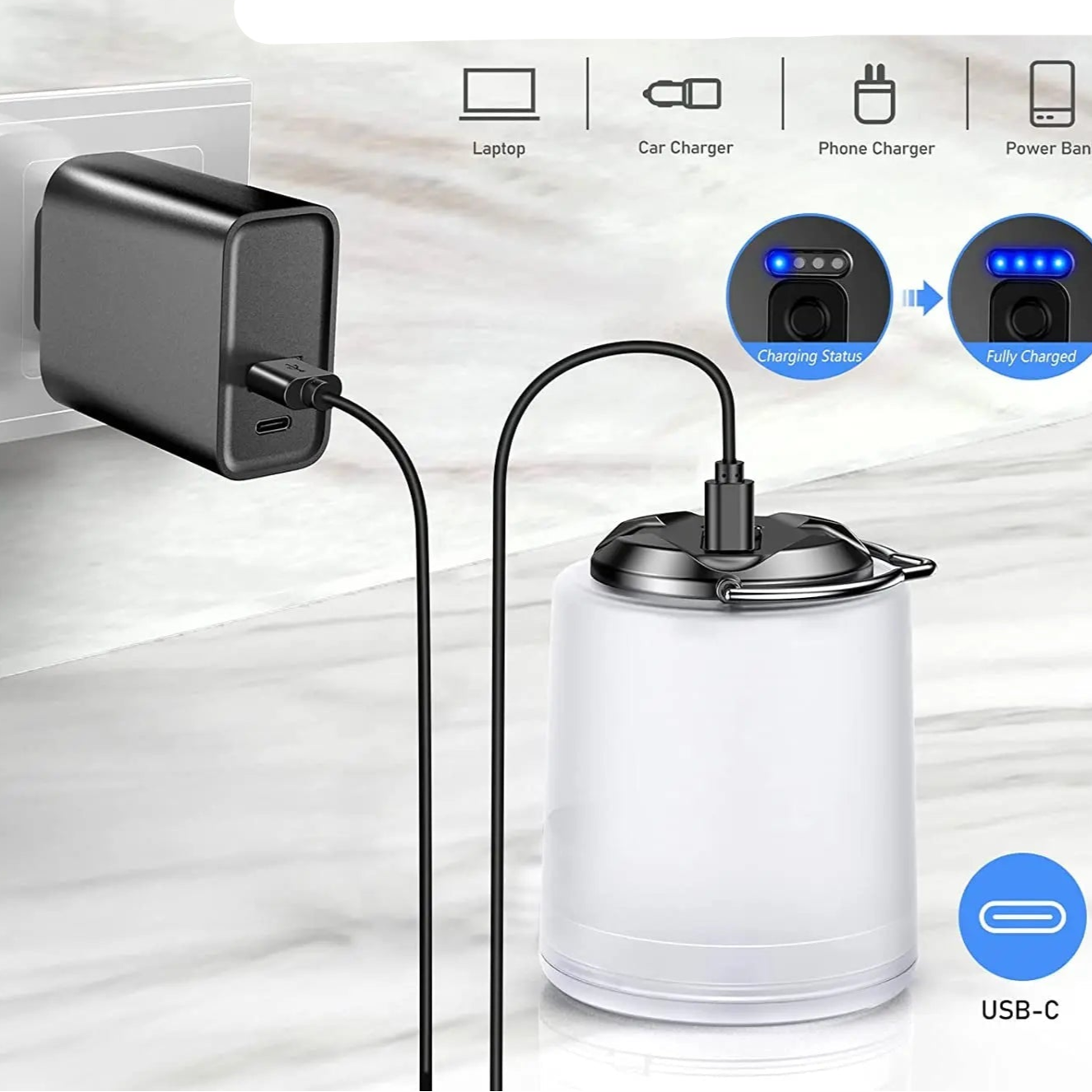 Lampe de table rechargeable en train de charger 