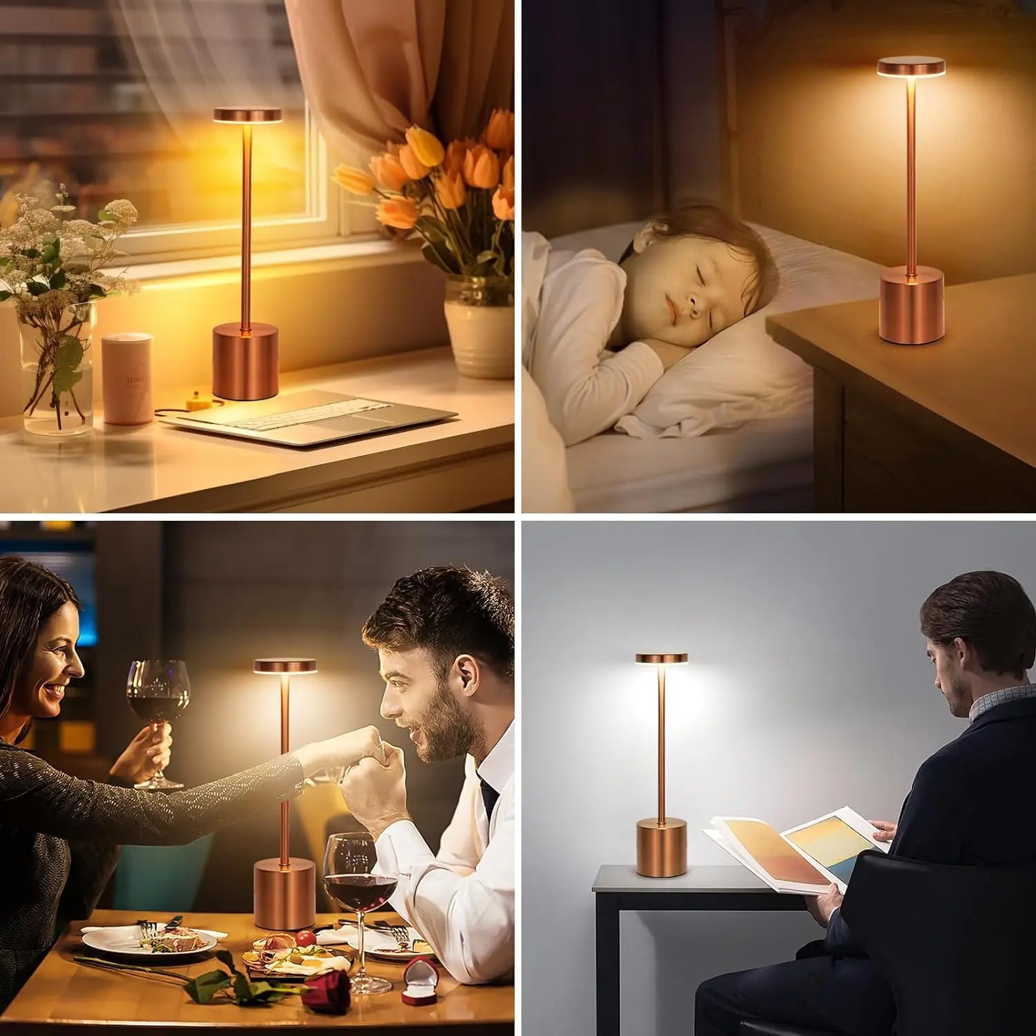 Lampe de table rechargeable un homme et une femme dinent 