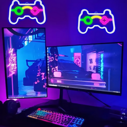 Lampe led effet néon en forme de manette et ordinateur 