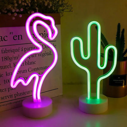 Lampe led rechargeable flamant et cactus 