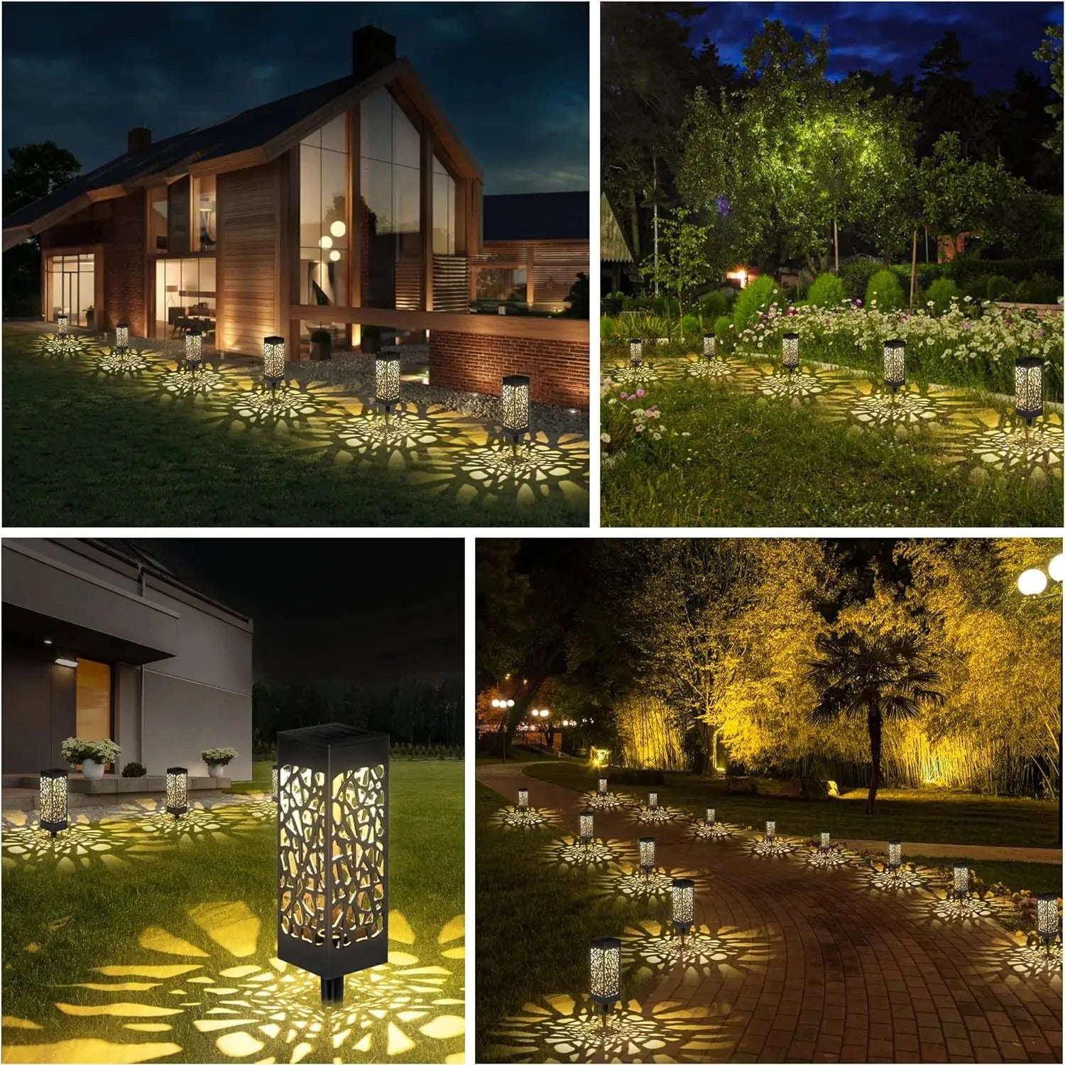 Lampe solaire extérieur décorative sur allée d'un grand jardin 