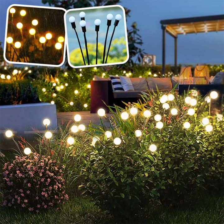 Lampe solaire extérieur effet luciole dans un jardin 