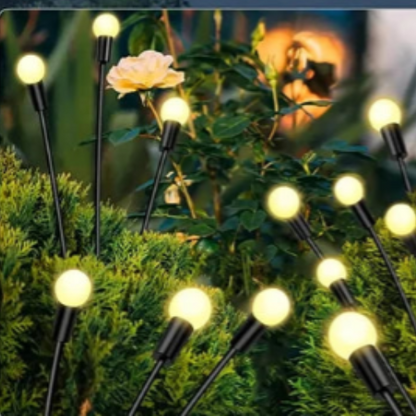 Lampe solaire extérieur effet luciole et un rosier 