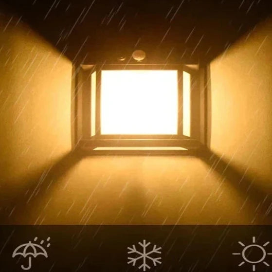 Luminaire extérieur solaire vitrine étanche sous la pluie allumée