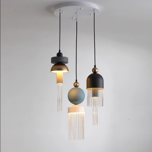 Suspension led en forme de macaron design italien sur disque blanc 