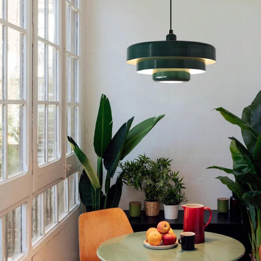 Suspension scandinave vert avec des plantes 
