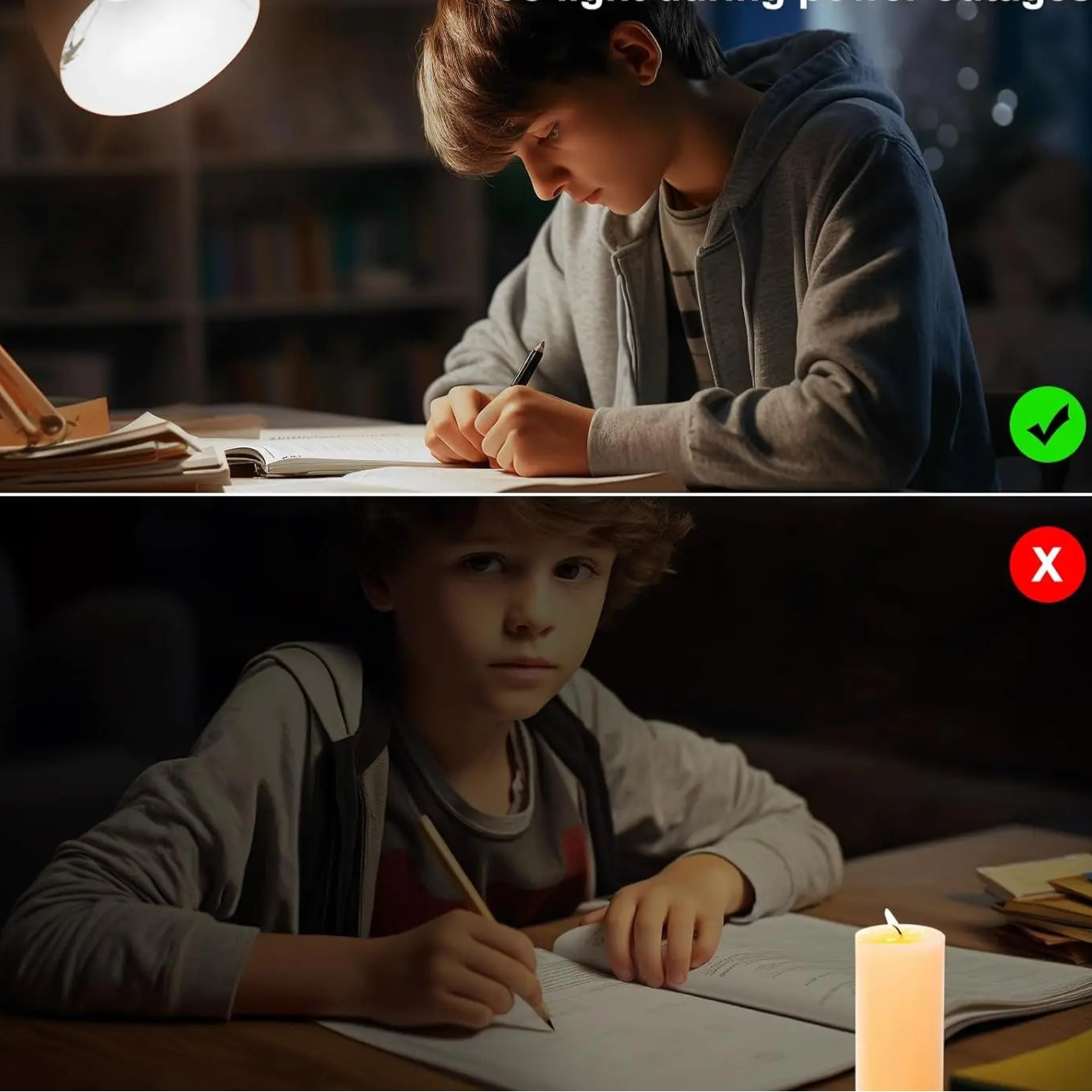 Un garçon qui utilise l'ampoule rechargeable pour la lecture 