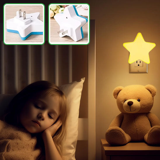 Veilleuse étoile LED sur prise face et profile 