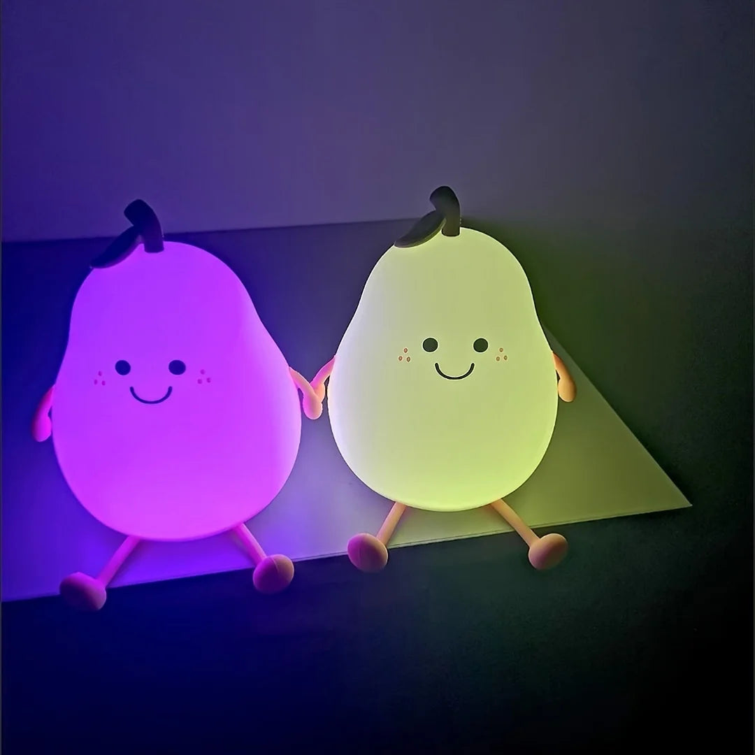 Veilleuse de nuit en forme de poire violette et jaune 