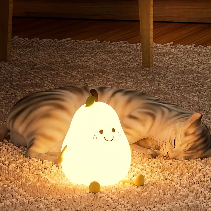 Veilleuse de nuit en forme de poire avec chat  