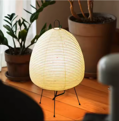  Lampe de chevet japonaise sur parquet et des pots de plantes