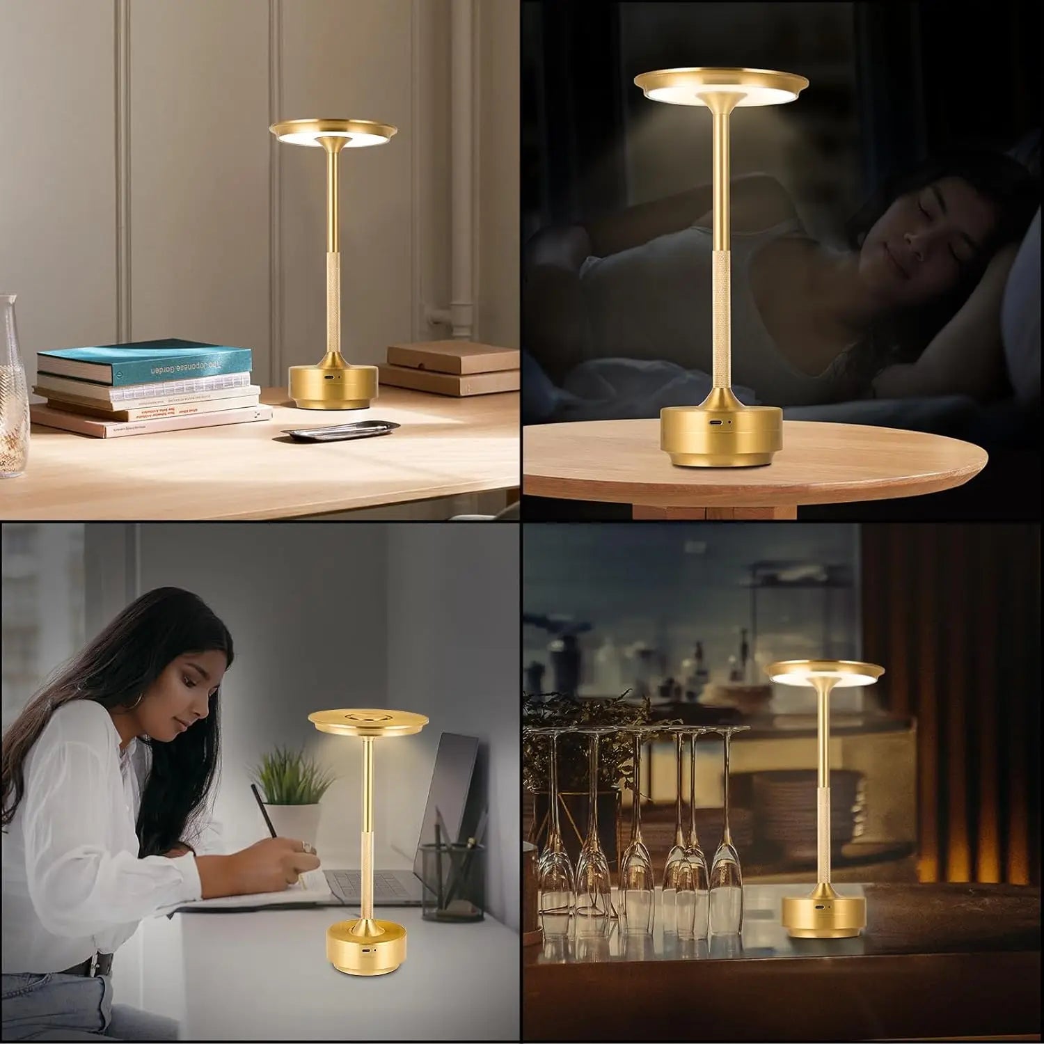 Lampe de table rechargeable tactile avec une femme qui écrit 
