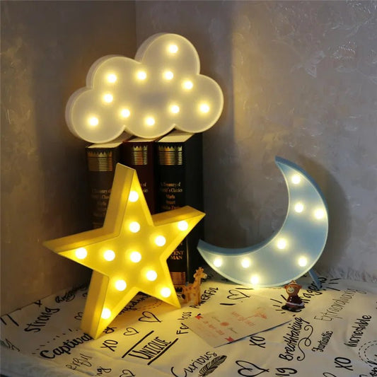Lampe LED 3D Nuage Étoile Lune allumé et des livres 