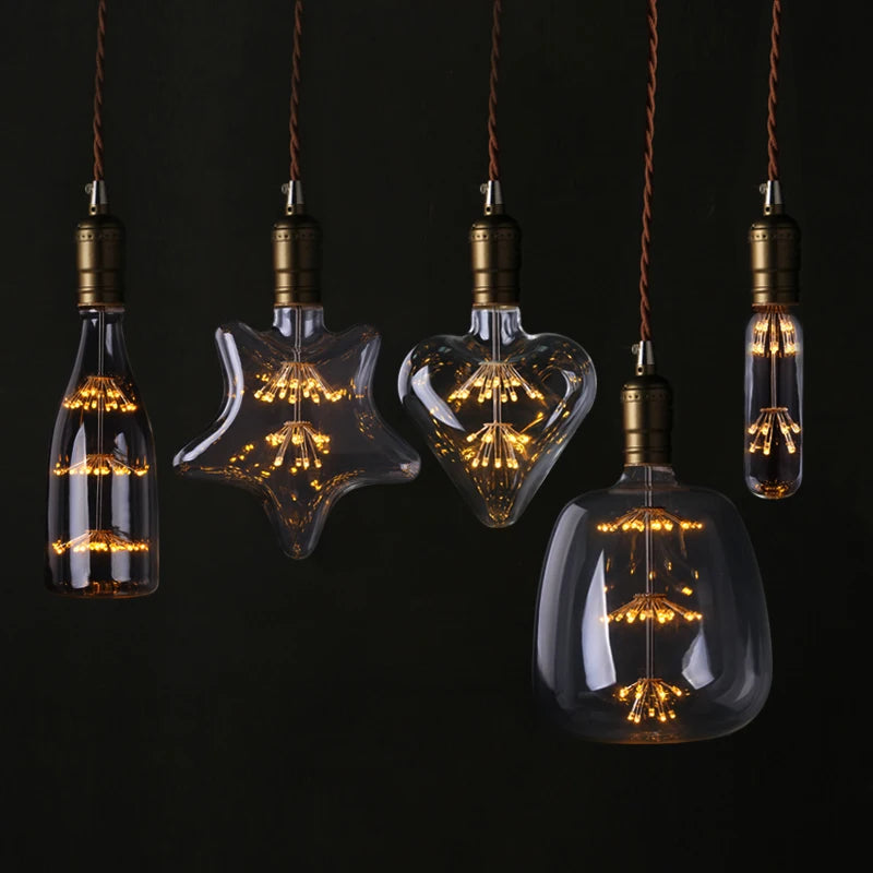 Plusieurs ampoules vintage feu d'artifice allumé 