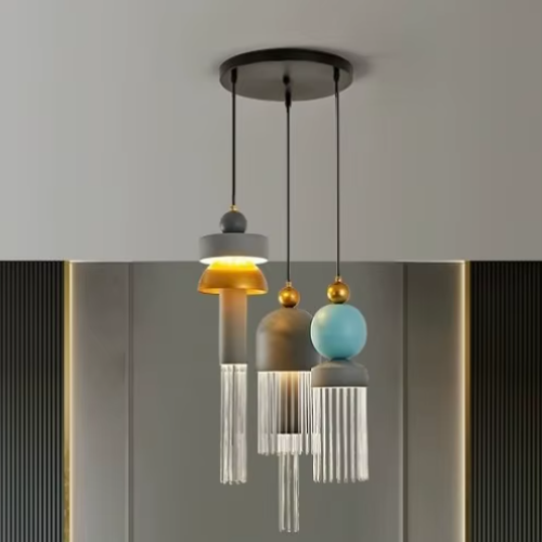 Suspension led en forme de macaron sur un disque noir 
